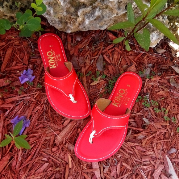 Kino Shoes - Red Kino Lily Rope Thong Sandals